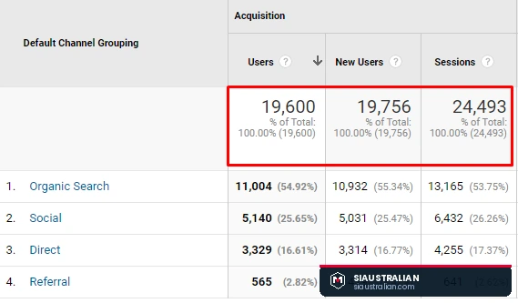 Google Analytics showing 19,600 users and 24,493 sessions after